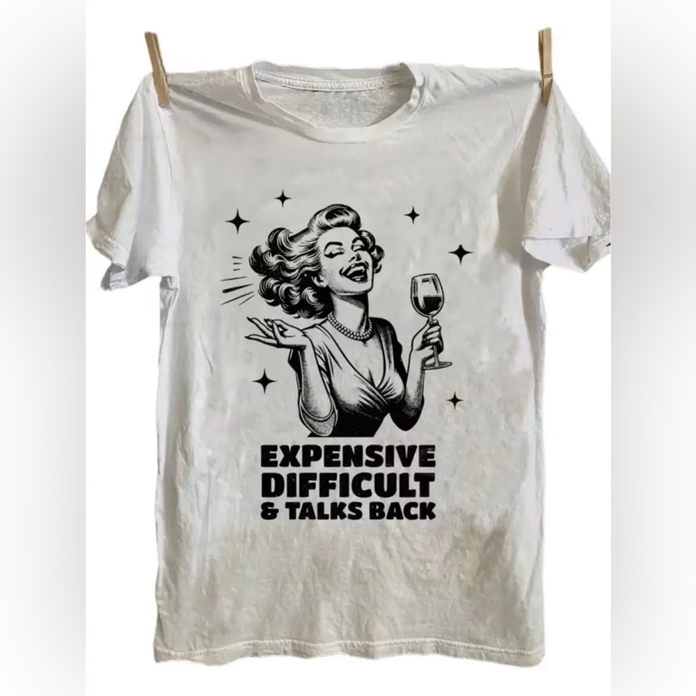 Expensive and Difficult Print Tee Shirt Black Lettering 2X White Cotton Unisex
